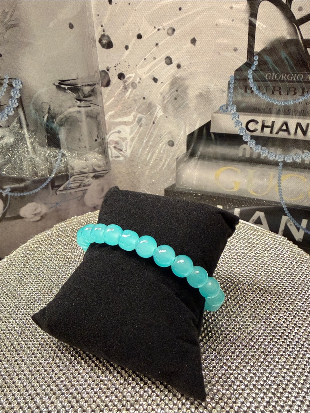 Aqua Beaded glass Stretch Bracelet - 🆕